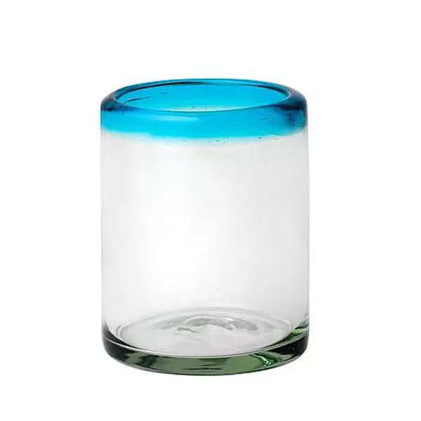 10 Strawberry Street Aqua Rim Handblown Mexican DOF Glass - Set of 6