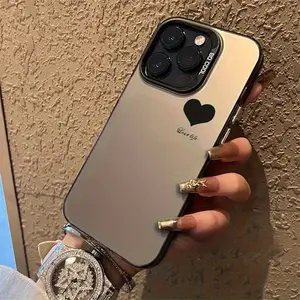 Simple Heart Pattern Laser Matte Protective Phone Case, Fits iPhone 16 15 14 13 12 11 XS XR X 7 8 Plus Pro Max Se Series
