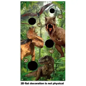 2D Flat Banner 1PC 30*53in "Jurassic Century" Theme Birthday Indoor Outdoor Party, Toss Games Banner with 3 Bean Bags, Birthday Party Decoration, Party Games .