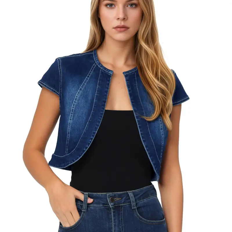 INSPIRE CHIC Crop Denim Cap Sleeve Slim Fit Summer Jean Jacket