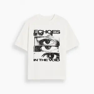 Y2K Dark Art Graphic Tee Vintage Faded Eyes Panel Echoes In The Void Text Oversized Loose Fit Alternative Daily Wear Shirt