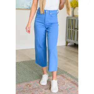 JUDY BLUE Lisa High Rise Control Top Wide Leg Crop Jeans in Sky Blue Comfort Womenswear