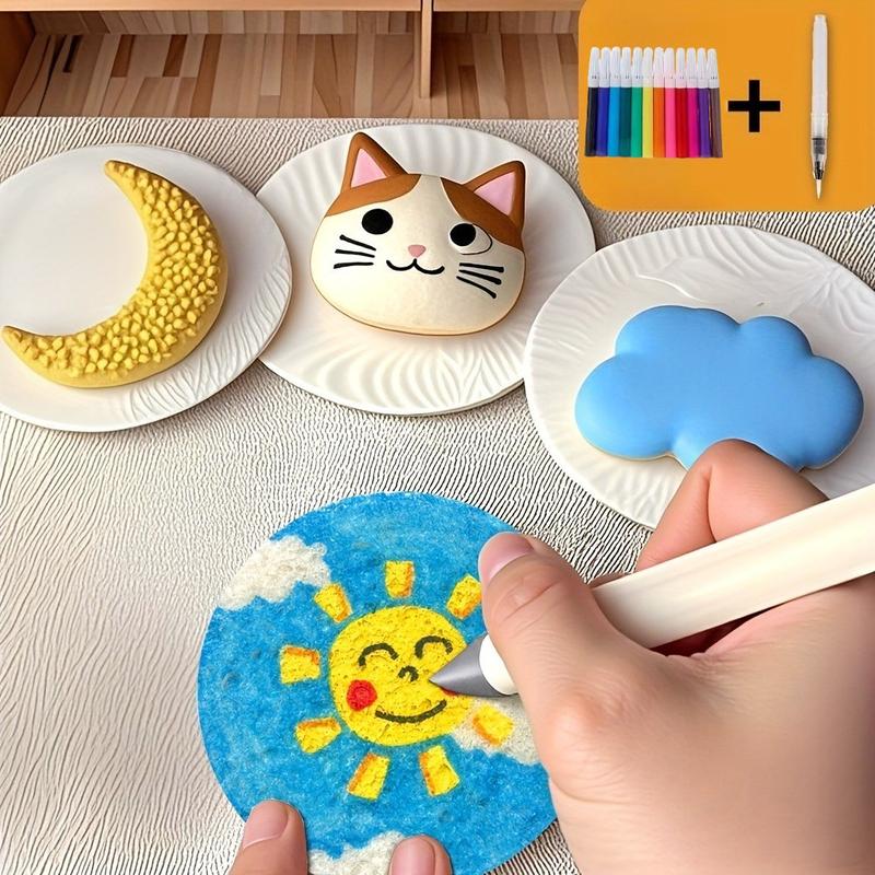 Magic 3D Foam Texture Painting Kit: 2.68inch Round Foam Sheets & Craft Paper, 12-Color Watercolor Pens + 1 brush – All-in-One Creative Supplies for DIY Art, Christmas Gifts, School/Home Activities & Travel Crafts