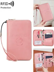 Multi functional passport cover, Holder, RFID anti-theft passport clip, multiple card slots, PU leather, earth pattern, multiple colors, durable and safe, Passport Wallet