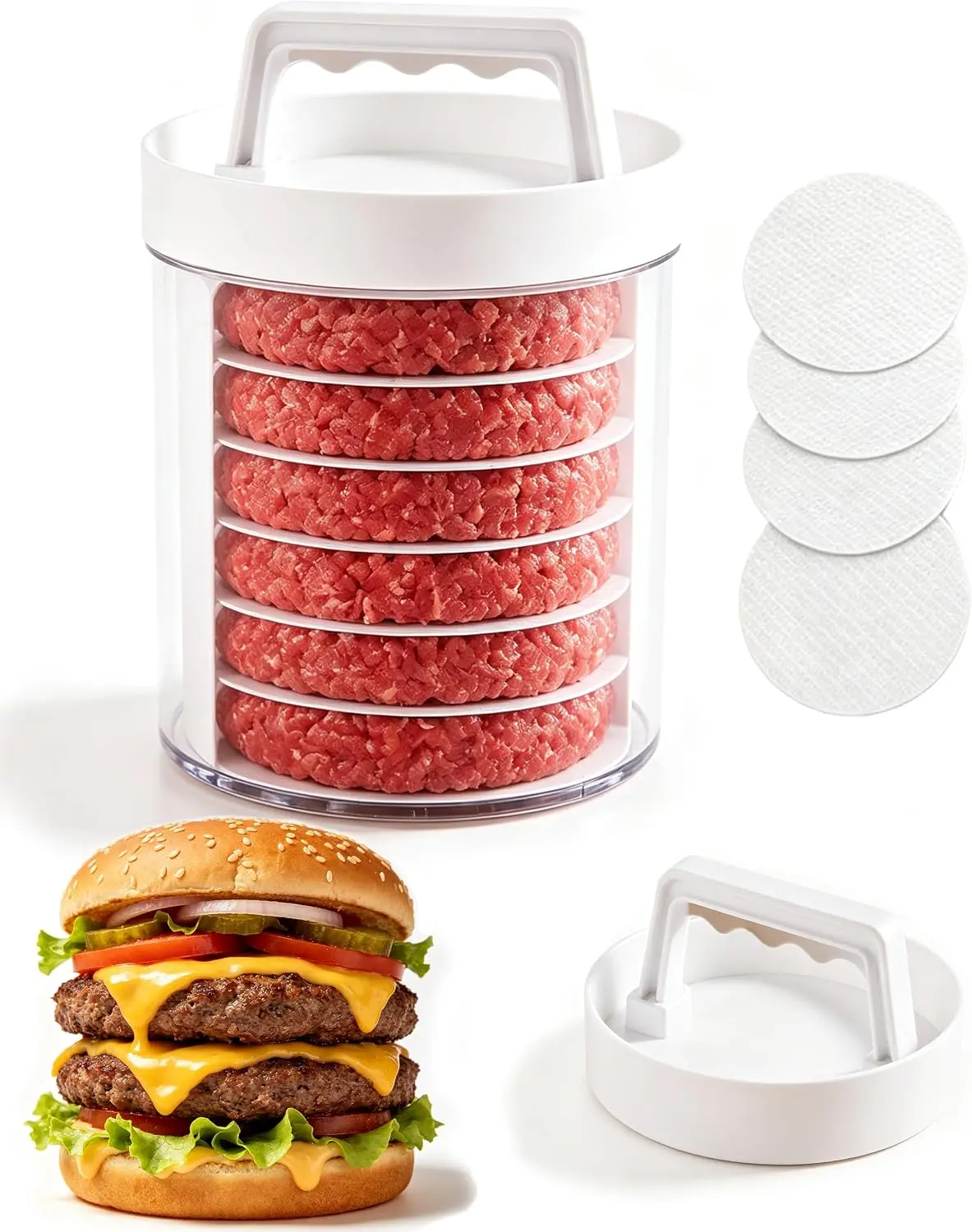 Burger Patty Maker Press,Hamburger Patty Storage Containers (5 Floors) Manual Burger Patty Press,Stackable Hamburger Press for 5-9 Patties