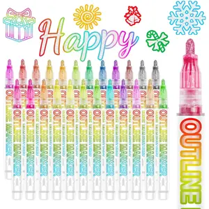 Glitter Markers Outline Glitter Pens, Tween Teen Girl Gifts Trendy Stuff, 24 count Shimmer Metallic Outline Markers, Art Supplies Crafts Gifts for 4-12 Year Old Girls 6-8 9-12 10-12,Cute Cool Fun Crafts