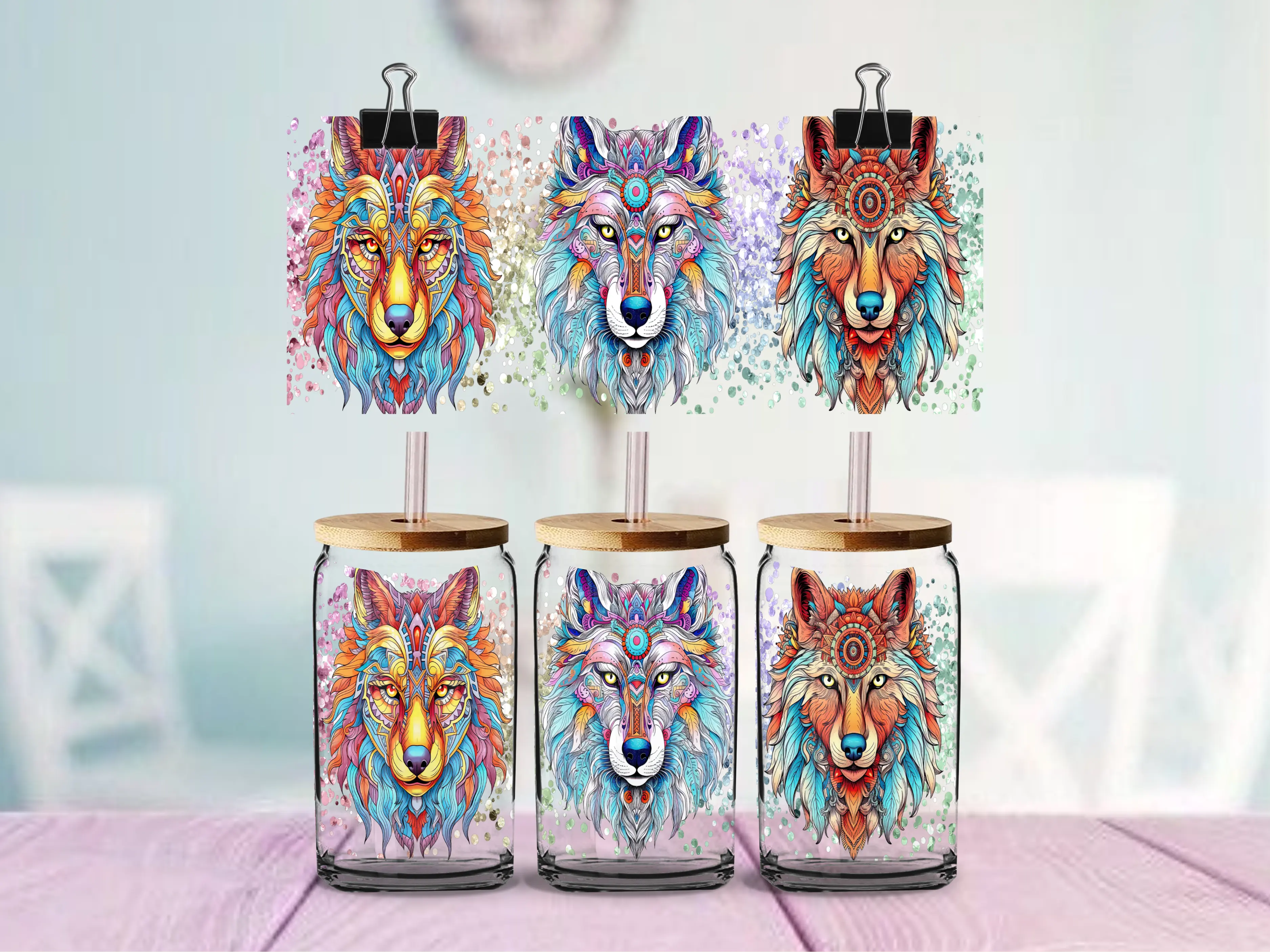 Three Wolves | UV DTF Wrap for 16 oz. Cups and Tumblers | Ready to Apply Permanent Wrap 9.5" x 4.75"