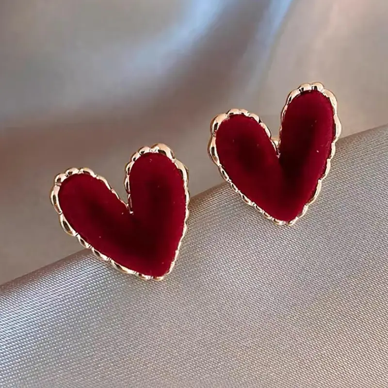 Mother's Day Gift Velvet Heart Shaped Design Dangle Earrings, Fashionable Jewelry for Women, Trendy All-match & Exquisite Jewelry for Birthday Gift, Love Heart Earring, Trendy Jewellery Accessories