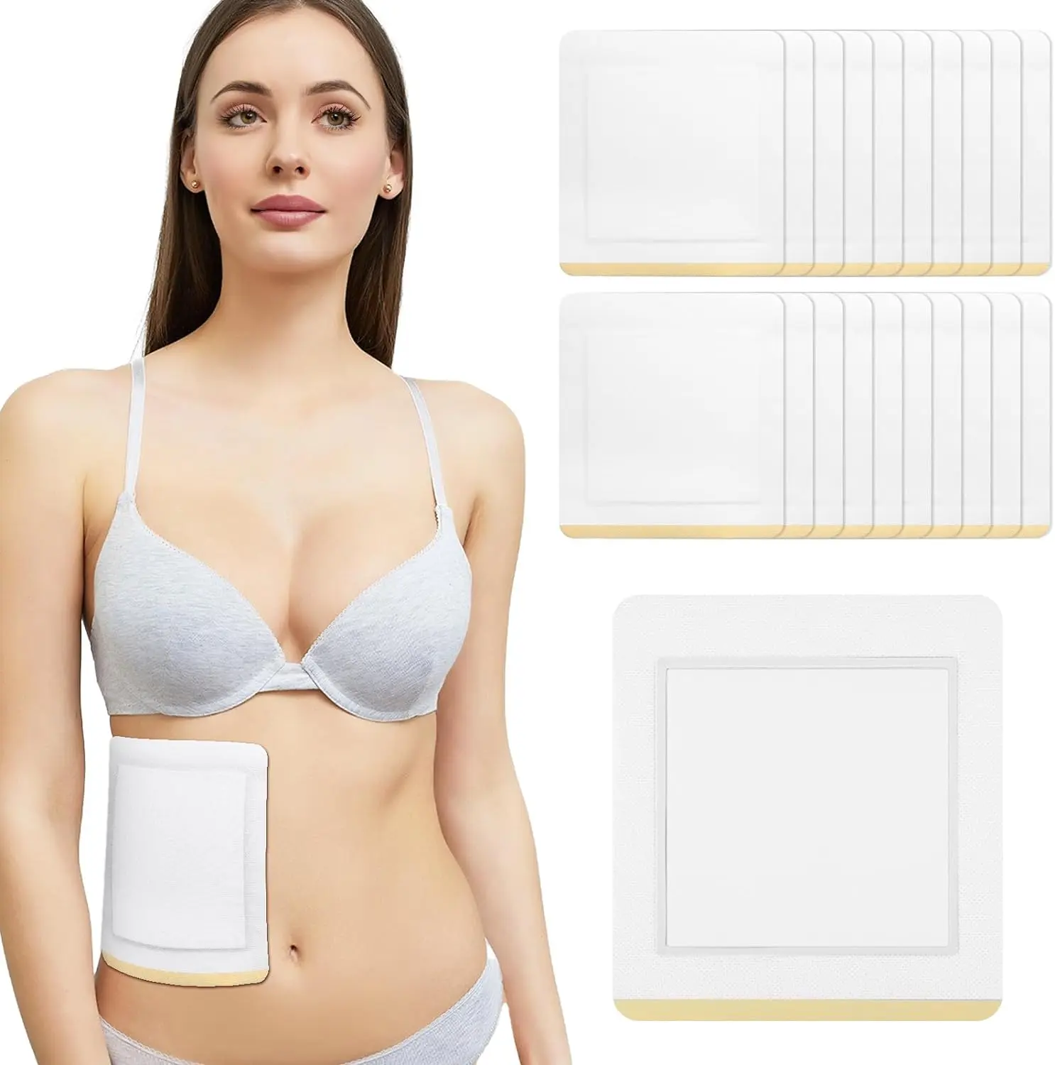 20Pcs Castor Oil Pack Wrap Highly Absorbent 8.7"*7.9" Self-Adhesive Castor Oil Wrap Organic Cotton, No Wash, Easy to Use, Anti-Seepage White (Oil Not Included)