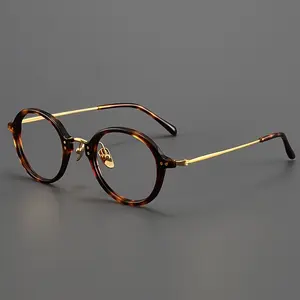 Lightweight Design |   Elegant Vintage Tortoiseshell Round Eyeglasses Frame - Golden-Tone Titanium, Lightweight 10g, with Case - Ideal for Men & Women, Perfect for Daily Wear & Special Occasions ZB20115
