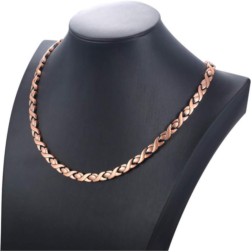 Copper Necklace for Women Men Pure Solid Copper Chain Necklace with Magnets Unique X Shape Links Adjustable