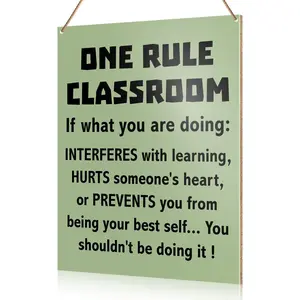 Classroom Wall Sign Hanging Decor, One Rule Classroom, High Middle School Classroom Positive Wooden Decor Teacher Sign  to School Decoration