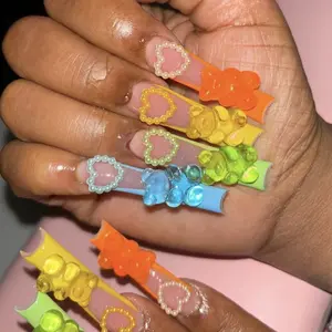 24 Rainbow Soft Candy Bear Long Nail Tips, Nail Art Design, DIY Nails, Includes Jelly Glue & File, Versatile, Durable, Perfect for Festive, Daily, School, Office, Party Wear