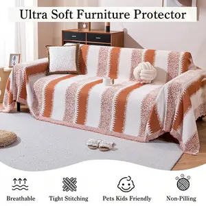 Modern abstract sofa cover - one-piece design with fringed edge, machine washed all-season orange/black/white sofa cover - suitable for single/double/triple/quadruple sofas and combination sofas - living room, bedroom, office decoration - sofa cover
