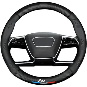 Custom-Fit  Steering Wheel Cover Compatible with Audi,  Stylish NAPA Leather Carbon Fiber Texture Protector, Non-Slip, Audi Compatible Accessories (Black) 37cm to 38cm