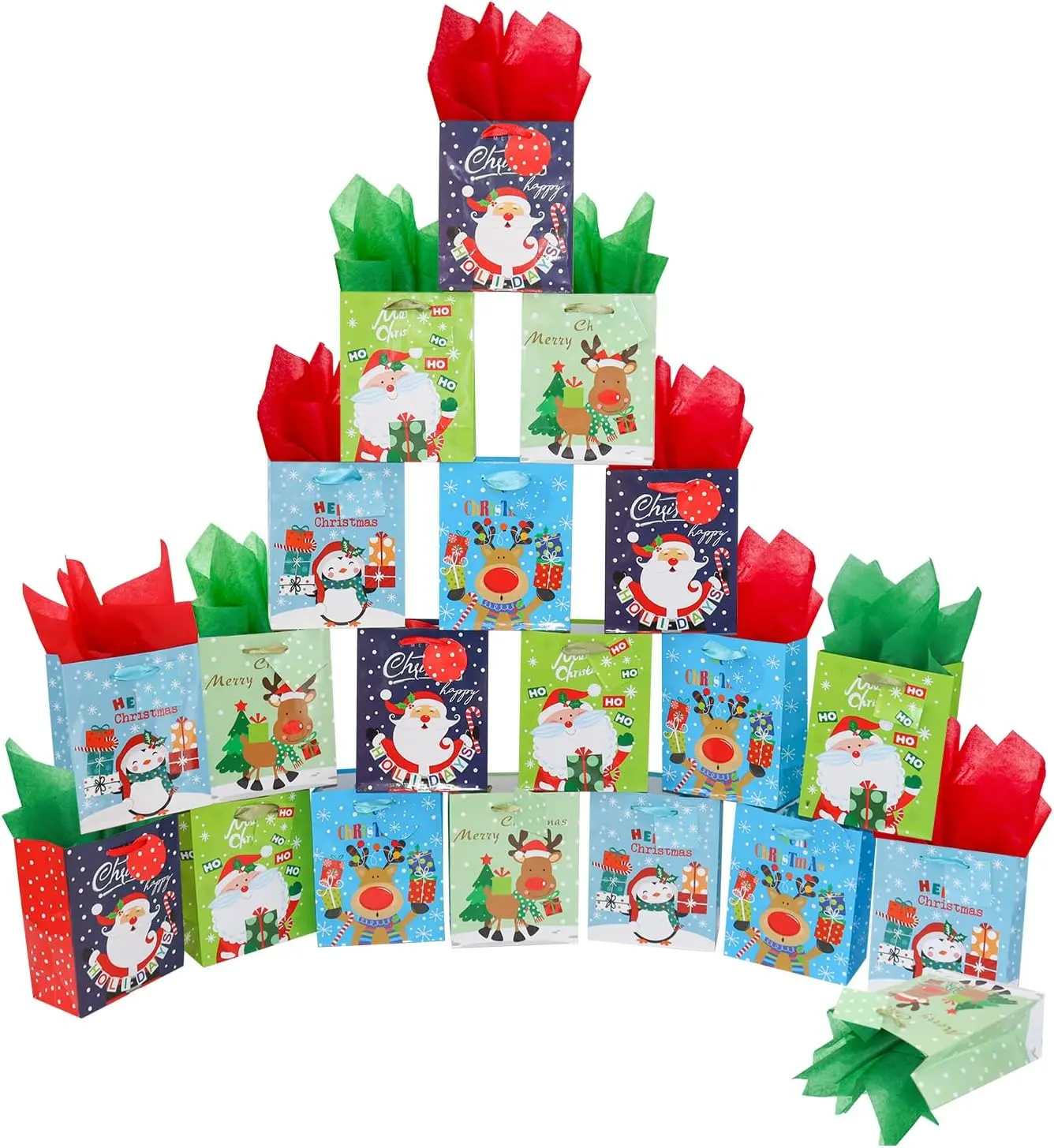 Small Christmas  Bag with Wrapping Paper in Bulk 20 Pack
