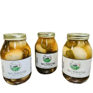 Farmhouse Spicy Pickled Eggs Quart Size 32 oz Jar Perfect for Snacks Appetizers Egg Salad and More