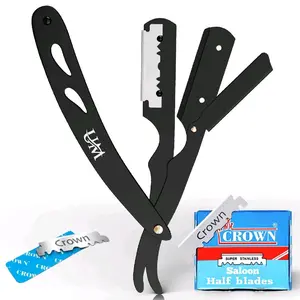 UM Supplies Straight Edge Razor With Extra Single Edge Replacable Blades Stainless Steel (Black) UM Supplies Straight Edge Razor With Extra Single Edge Replacable Blades Stainless Steel (Black)