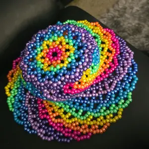 RAINBOW DREAMY SWIRL kandi bucket hat - Vibrant Beaded Design for Festive Outfits