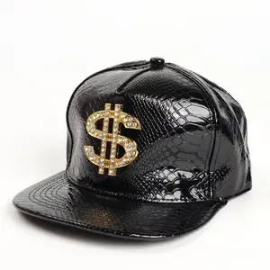 2026 New European and American Style Leather Hip-Hop Flat-Brim Hat with Dollar Dot Rhinestones and Crocodile Pattern, Sports Outdoor Baseball Cap for Men and Women, Street Fashion Hip-Hop Hat, Unisex