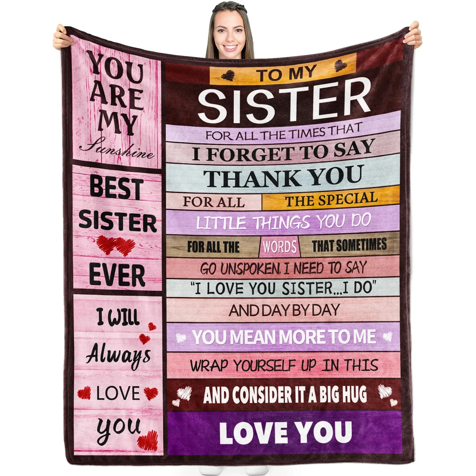 Sister Blanket, 1pc Figure & Slogan Graphic Blanket, Double-Sided Flannel, Soft Sister Gifts, Sister Birthday Gifts.