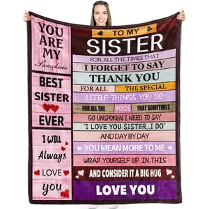 Sister Blanket, 1pc Figure & Slogan Graphic Blanket, Double-Sided Flannel, Soft Sister Gifts, Sister Birthday Gifts.