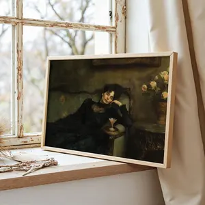 Victorian Woman Martini Oil Painting Print, Dark Academia Decor, Vintage Gothic Wall Art, Cocktail Bar Cart Art, Baroque Portrait Print
