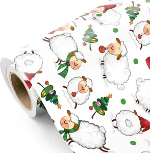Sheep Christmas Wrapping Paper - Mini Roll -  30 x 36 to 30x180 inch - Funny Sheep Farmhouse Wrapping Paper for Christmas, Xmas Holiday, Party Celebration