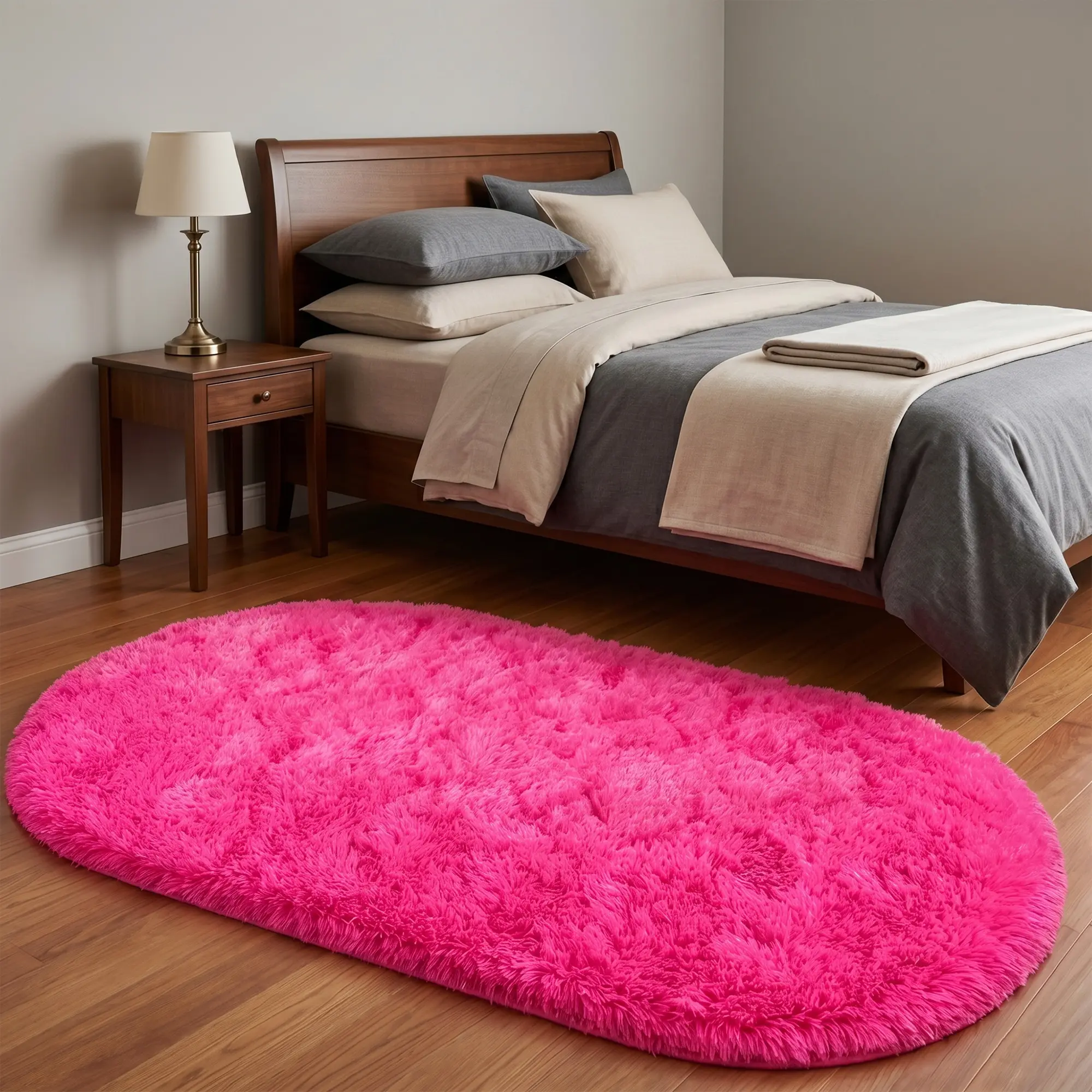 COLLA Super Soft Oval Area Rugs For Living Room, Rose Red Fluffy Furry Shaggy Rug, Upgrade Non-Slip Oval Carpet, Soft Throw Rug For Bedroom, Aesthetic Home Decor