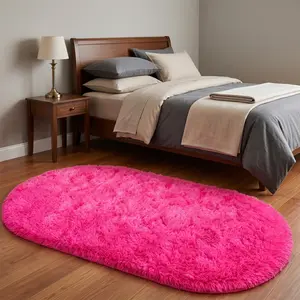 COLLA Super Soft Oval Area Rugs For Living Room, Rose Red Fluffy Furry Shaggy Rug, Upgrade Non-Slip Oval Carpet, Soft Throw Rug For Bedroom, Aesthetic Home Decor