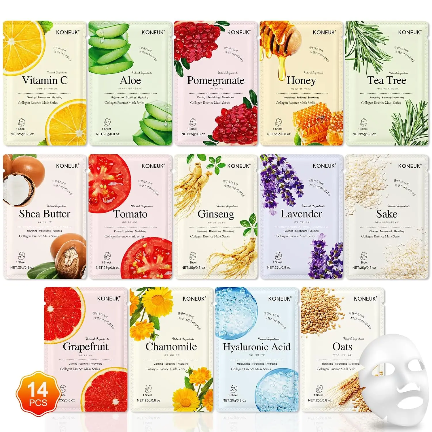 14 Pack Sheet Face Masks Skincare, Hydrating Face Masks Suitable for Dry Skin, Bulk Facial Mask Set for Women Skin Care, Face Mask Gifts Set for Face Spa