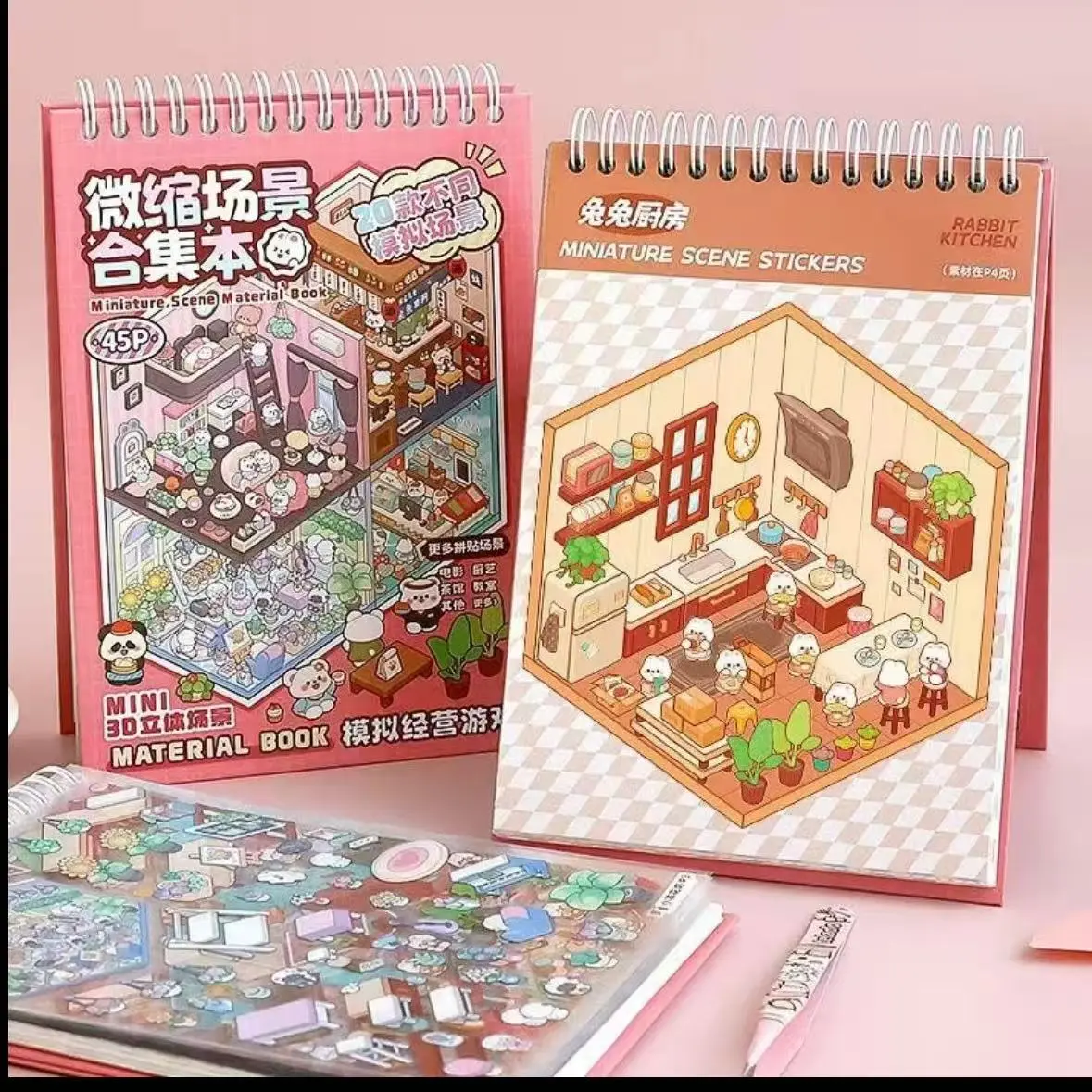 3D DIY Art Stickers Miniature Scene Material Kit - Includes 20 Scene Cards, 31 Stickers, 1 Pair of Tweezers - Office Stationery Decorative Set for Personalized Decoration, Gift Wrapping