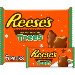 REESE'S Milk Chocolate Peanut Butter Trees, 6-Pack, 1.2 oz Each, Festive Holiday Candy for Christmas, Thanksgiving, and New Year's, Individually Wrapped, Kosher Certified