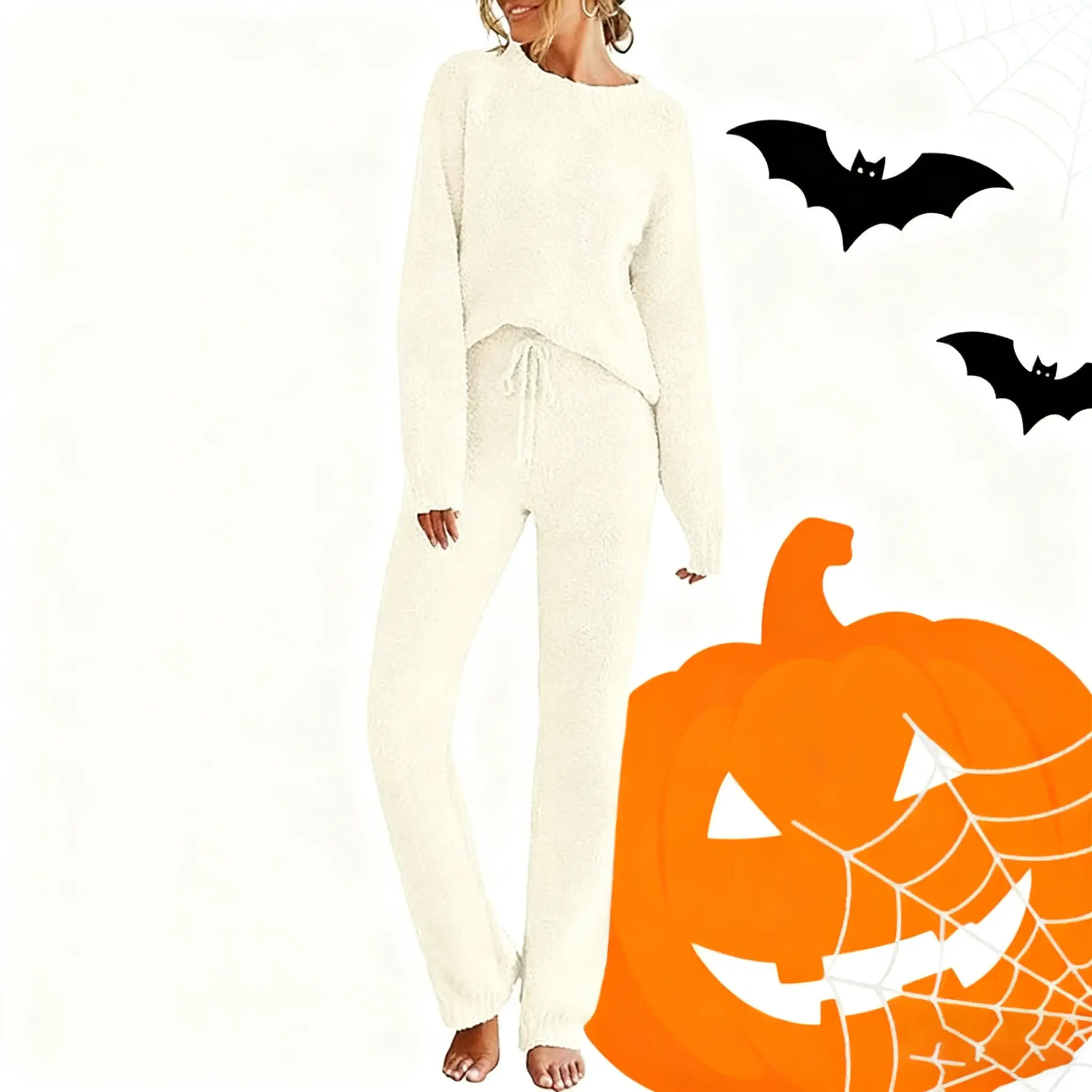 MEROKEETY Lady's 2-Piece Longsleeve Fuzzy Fleece Pajama Set - Lightweight Fit Soft Winter Nightwear, Cozy Sweater Top & Pants, Coffee-Hued Loungewear Essential Simple Halloween Costume, Longsleeves