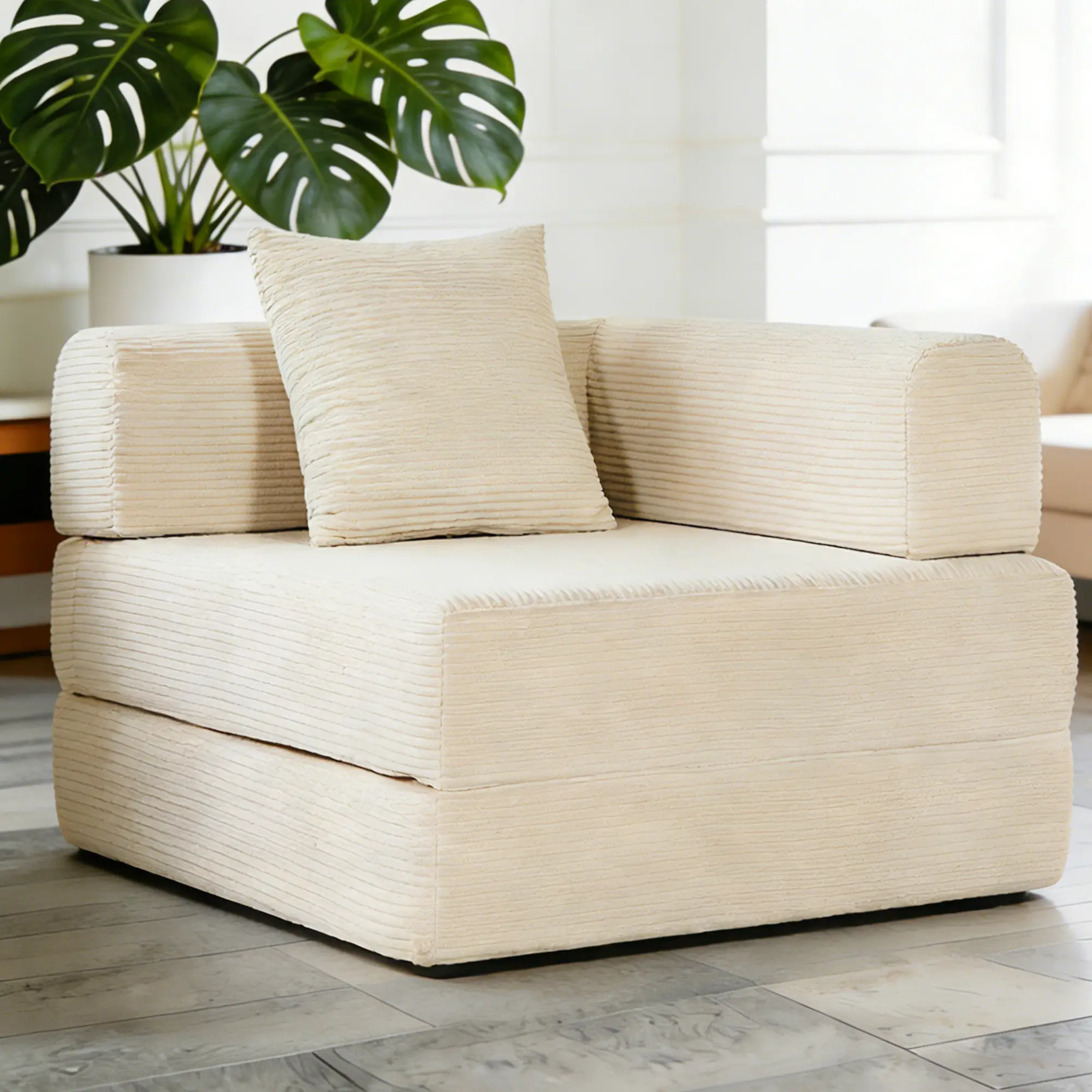 SOGES Convertible Boneless Upholstered Couch Sleeper Chair, Folding Single Sofa Bed with Comfortable Cushion & Modern Design