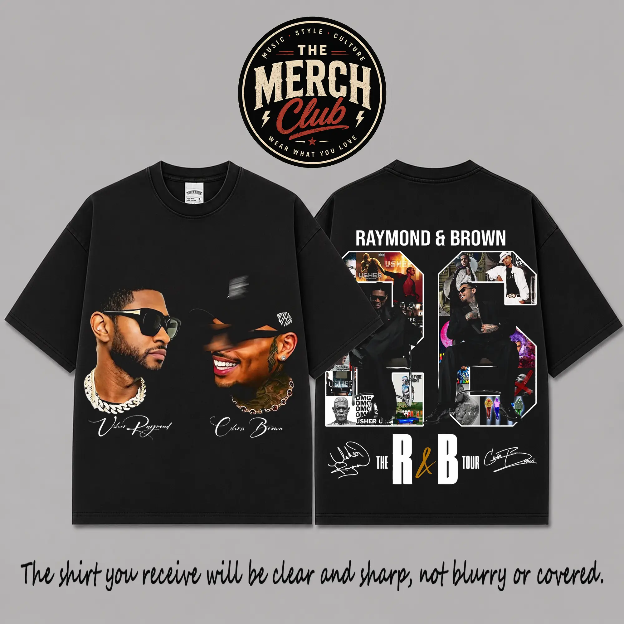 Raymond & Brown 26 Album Collage R&B Tour Premium Cotton T-Shirt, Clean Black R&B Concert Fan Tee, Hip-Hop Soul Music Shirt, Minimal Tour Graphic Merch, Oversized Streetwear Outfit, Gift for R&B