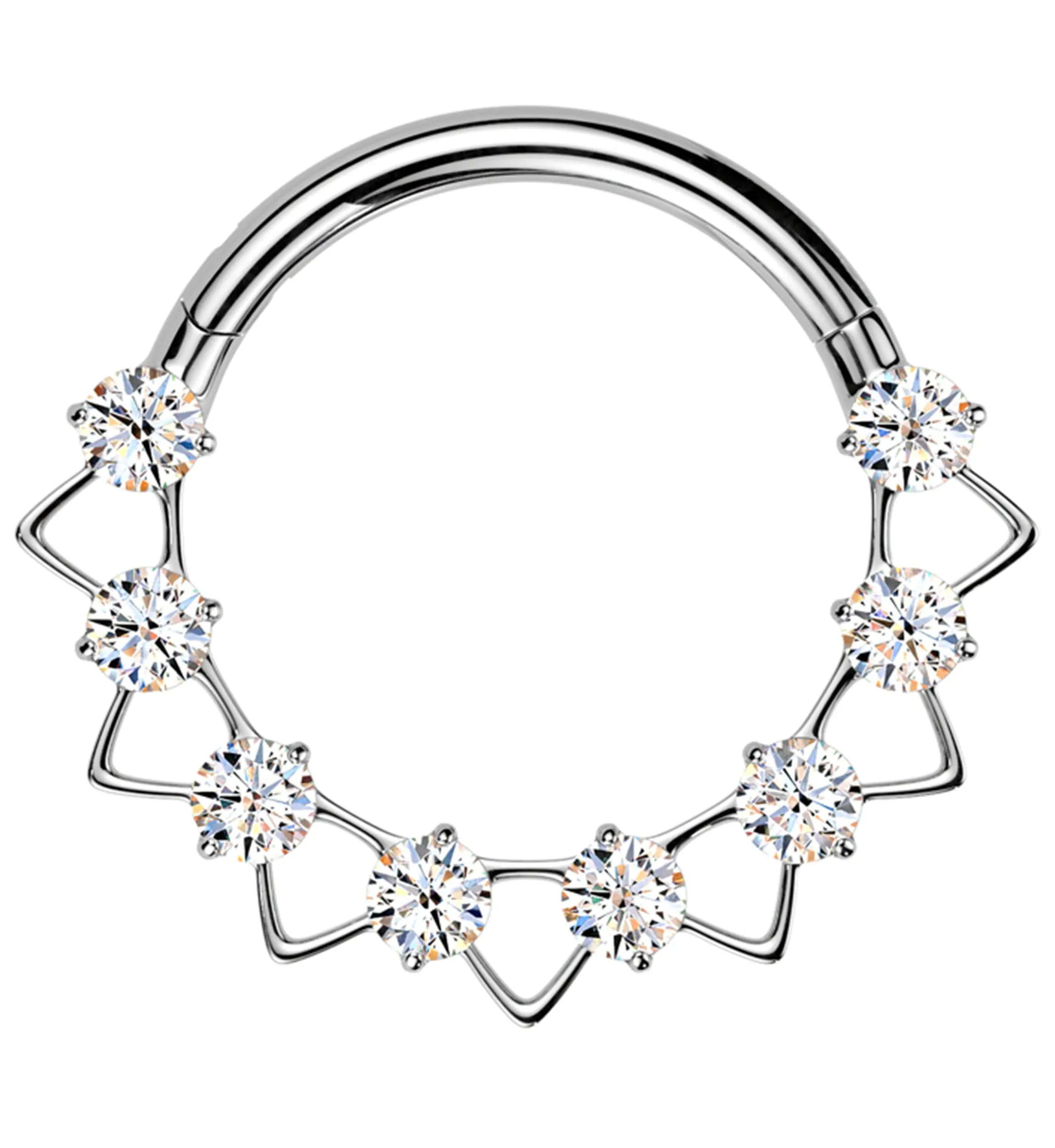 Alternate Triangle Clear CZ Titanium Hinged Segment Ring