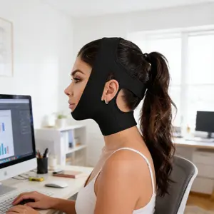 Black Breathable Fabric V-Face Lifting Bandage - 1pc Comfort Fit Facial ning Strap for Tightening Nasolabial Folds and Double Chin Reduction