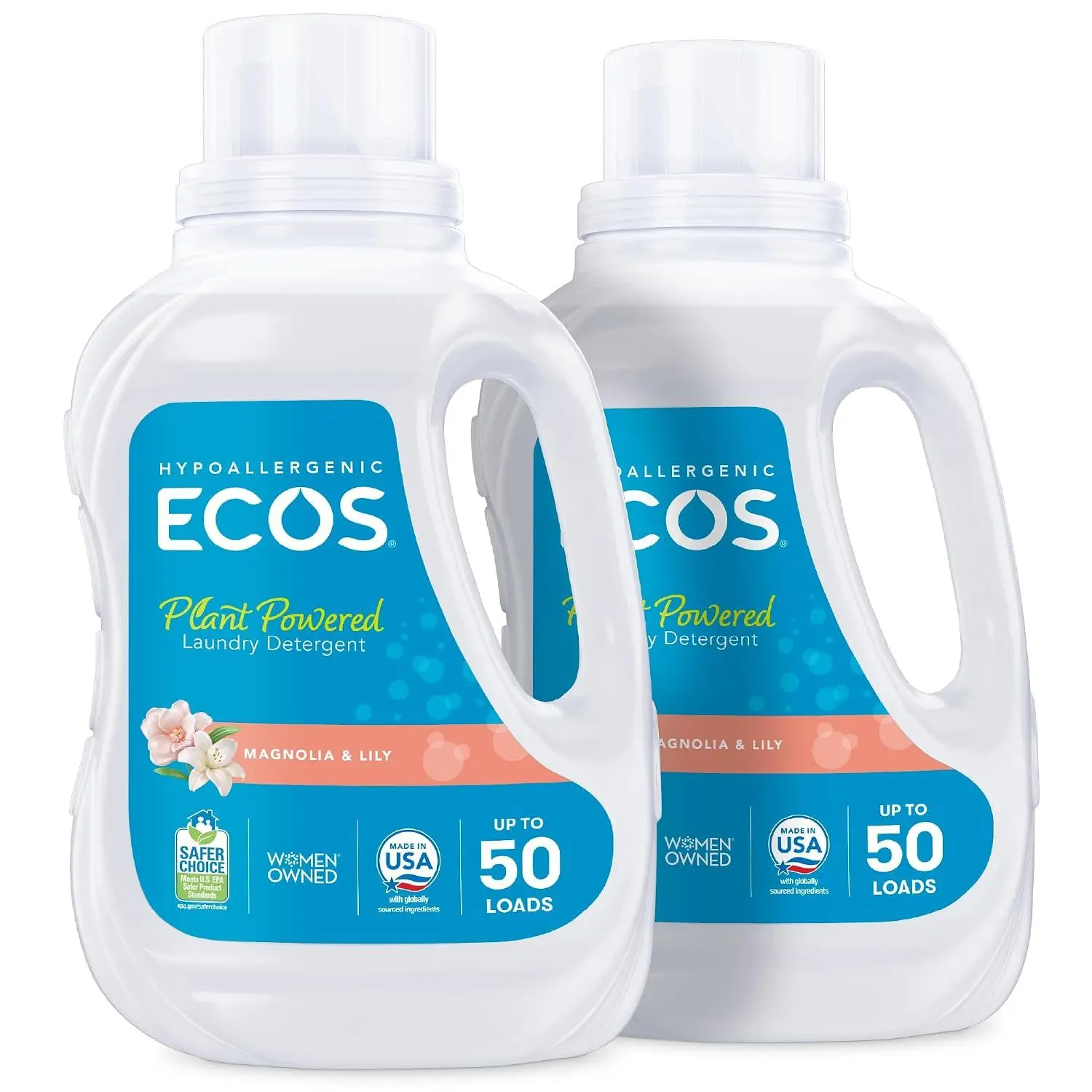 ECOS Laundry Detergent Liquid, 200 Loads - Dermatologist Tested Laundry Soap - Hypoallergenic, EPA Safer Choice Certified, Plant-Powered - Lavender, 100 Fl Oz (Pack of 2)