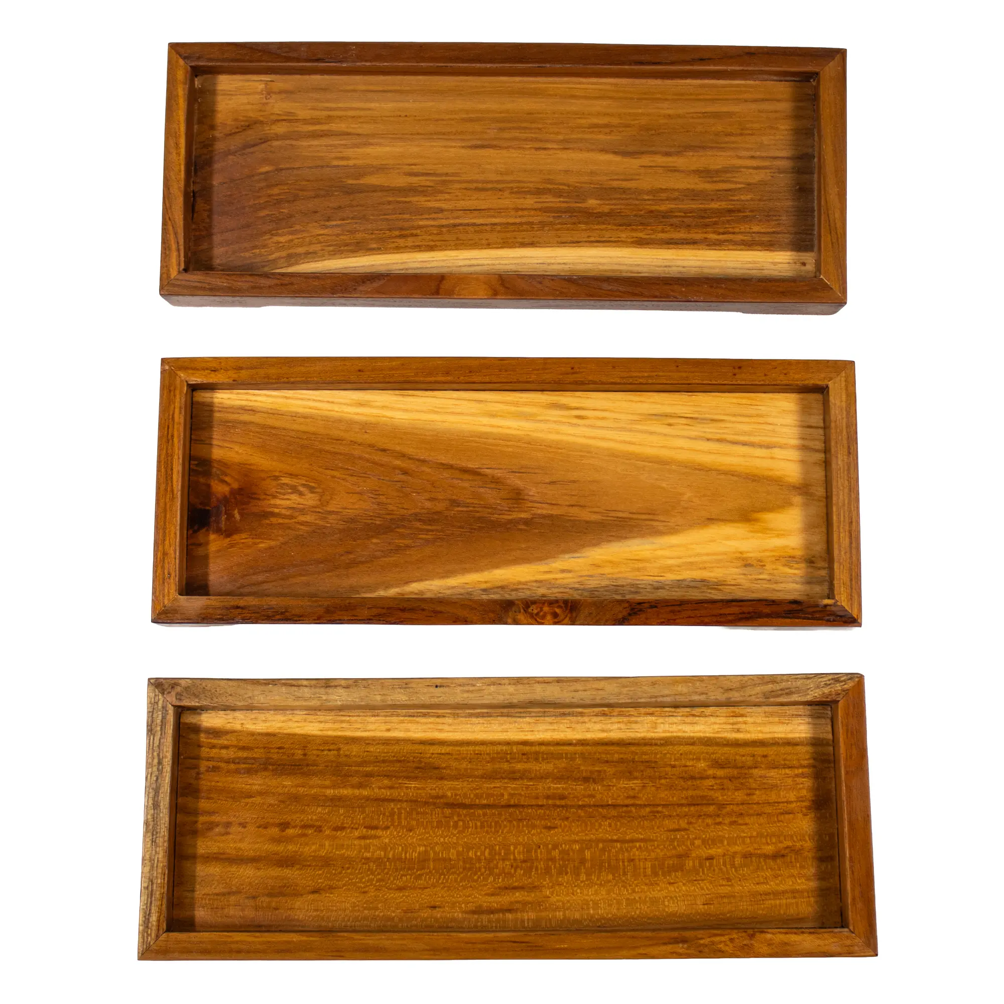 3 Pack Teak Amenity Trays for Bathroom Counter & Vanity – Solid Teak Wood Organizer for Jewelry, Perfume, Lotion, Wallets & Keys – Waterproof & SVLK Certified