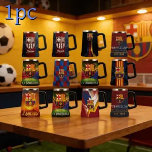 1pc 24oz stainless steel travel mug, With the club F.C.B. theme pattern, Serve hot and cold beverages, Insulated Tumbler, with a handle, ideal gift for fans, suitable for outdoor camping use