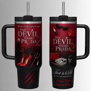 TDWP 2 40oz Tumbler With Handle, Fashion Movie Inspired Travel Mug, Red Black Aesthetic Insulated Cup Gift