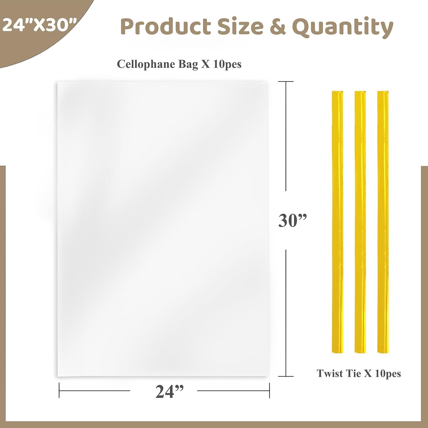 Clear Gift Bags 10 PCS 24x30 Inches Large Cellophane Wrap for Gift Baskets Wrapping Plastic with Ties for Gift Giving, Packaging Products