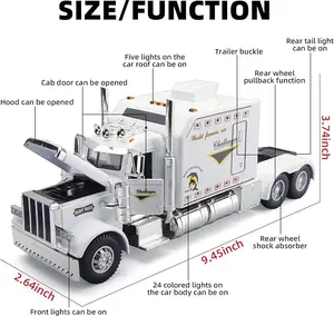 [SpringGlow-Up]Toy Semi Heavy Truck Model 1/24 Red Alloy Collectible Diecast Vehicles with Lights and Sounds