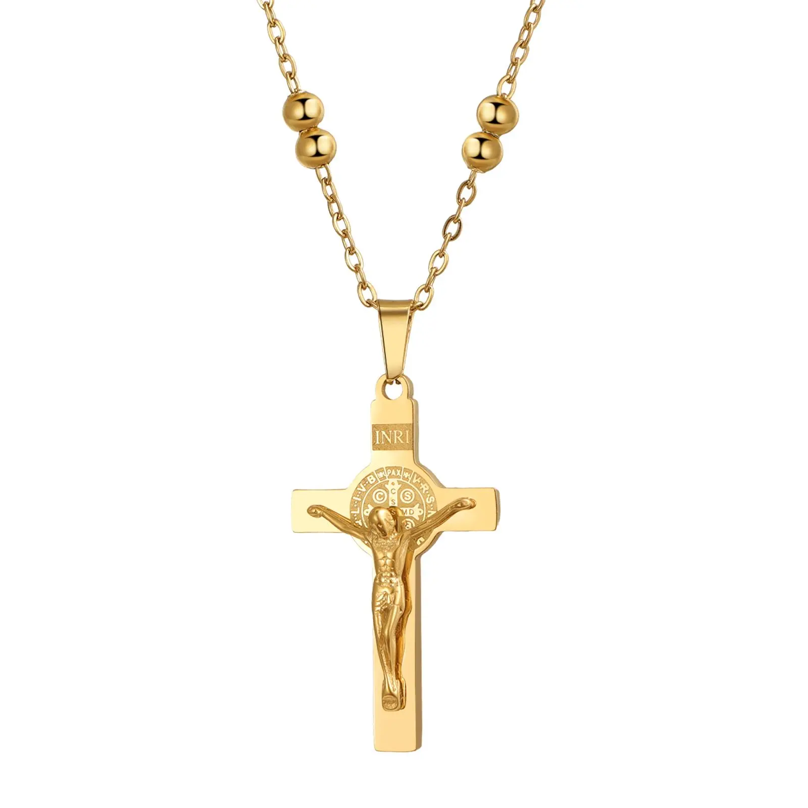 OIDEA Women's Cross Necklace - Double-Side Stainless Steel St Benedict Crucifix Catholic Jesus Medal Pendant, Religious Jewelry, Faith Gift for Baptism, Necklaces for Women, Cross Necklaces
