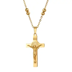 OIDEA Women's Cross Necklace - Double-Side Stainless Steel St Benedict Crucifix Catholic Jesus Medal Pendant, Religious Jewelry, Faith Gift for Baptism, Necklaces for Women, Cross Necklaces summerwins