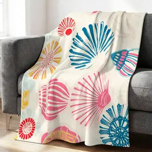 Coastal Summer Seashell Flannel Blanket, for Summer Parties & Backyard Gatherings, Multi‑Use Blanket for Guest Room & Vacation Rentals, Portable Throw for Outdoor Concerts & Beach Festivals, Perfect Gift for Ocean Enthusiasts