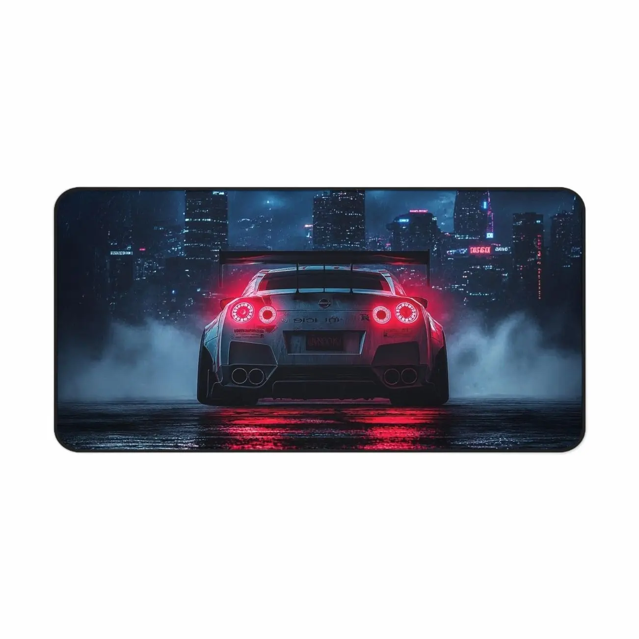 Nissan GT-R at Night Desk Mat | Racing Car Cityscape Mousepad