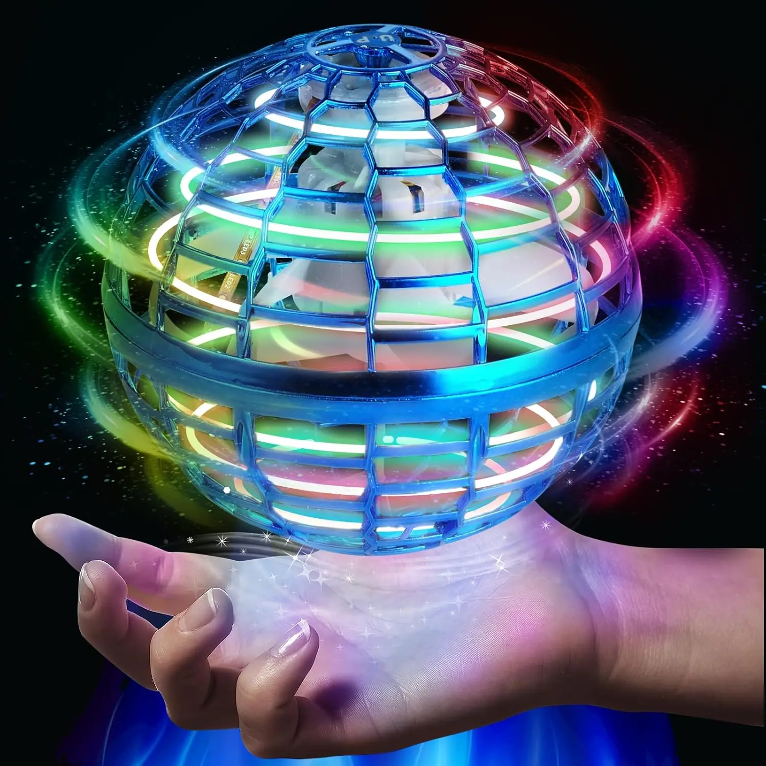 Flying Orb Ball Toy, Flying Toy Boomerang Fly Spinners for Kids Adults Indoor Outdoor Flying Ball Toy, Globe 360 ° Rotating Hand Controlled Flying Orb Ball Toys Magic Toy (Blue)