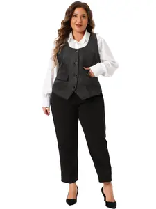 Agnes Orinda Plus Size Vest for Women Sleeveless Jacquard Jacket Steampunk Waistcoat